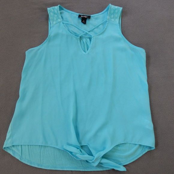 By & By Tops - By & By Womens Shirt Medium Blue Tie Front Sleeveless Lace Flowy Spring Bright
